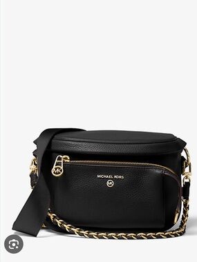 Michael Kors Slater Black Pebbled Leather sling Bag with Gold Hardware